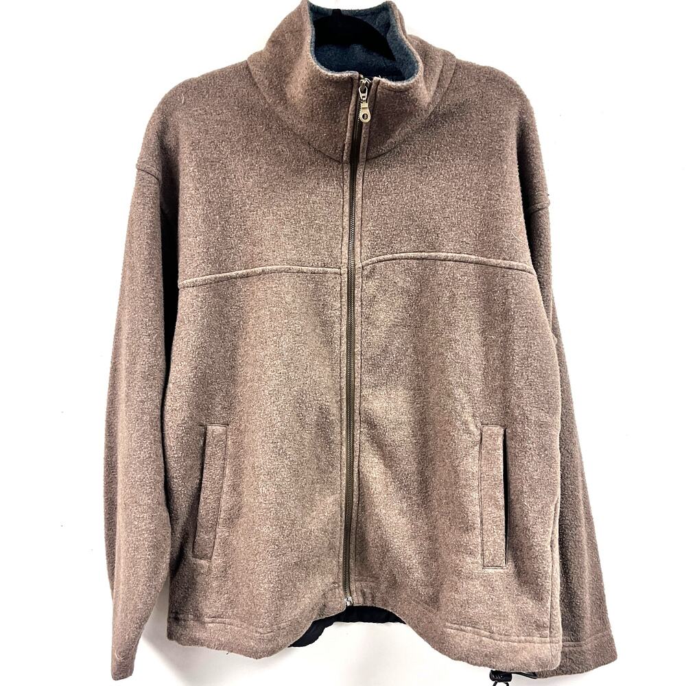 Men's Northwest Territory fleece full zip sweater jacket tan Medium toggle hem